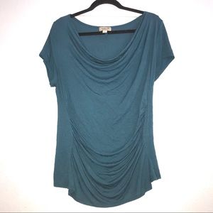 One world cowl neck blue tee Large